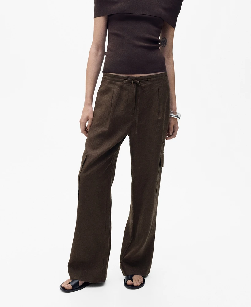 Mango Women's Linen Cargo Pants