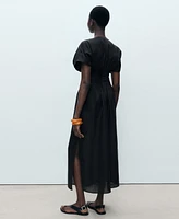 Mango Women's Gathered Panel Long Linen Dress