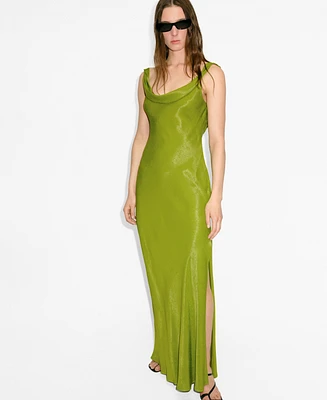 Mango Women's Draped Neck Satin Texture Dress