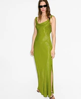 Mango Women's Draped Neck Satin Texture Dress