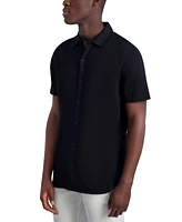 Karl Lagerfeld Paris Men's Short Sleeve Collared Knit Button Front T-Shirt