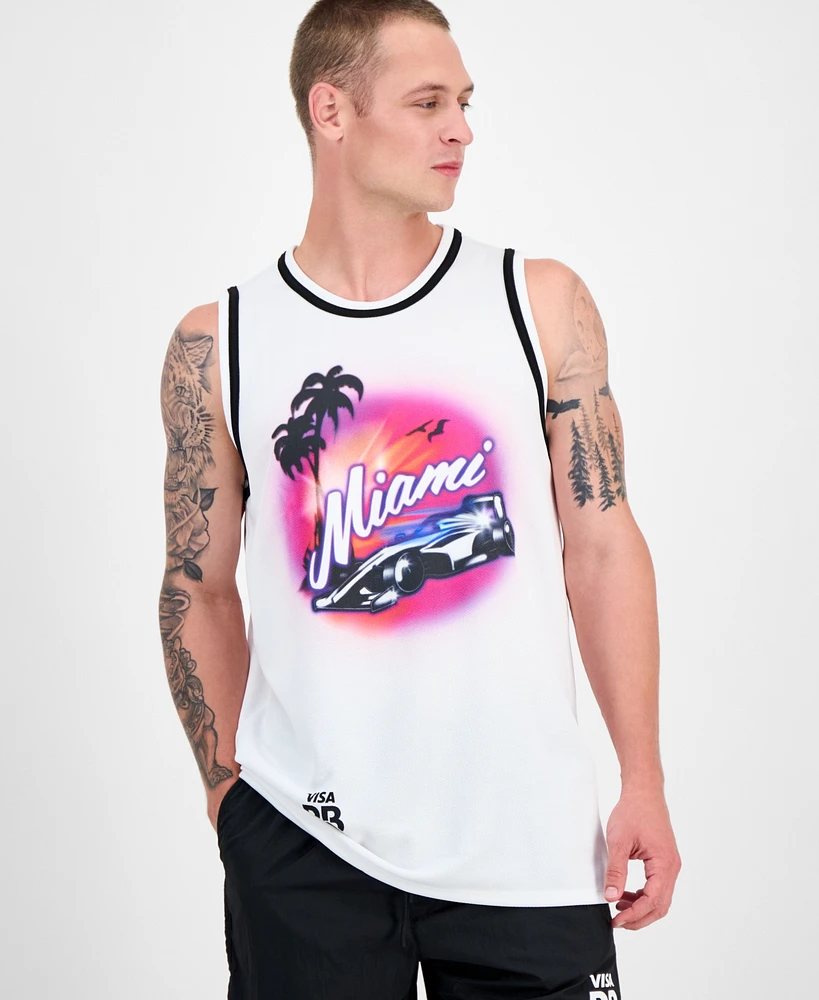 Hugo by Boss Men's Miami Drapes Slim Fit Textured Graphic Tank