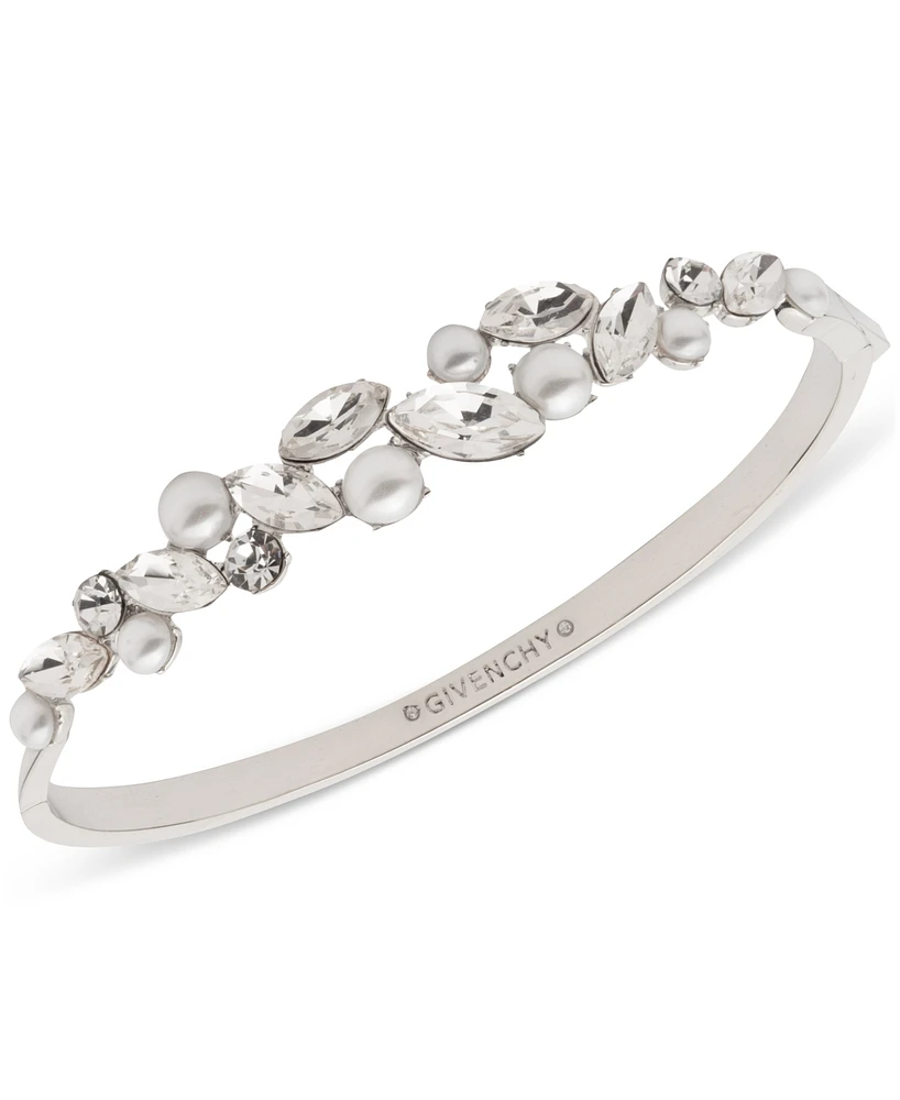 Givenchy Silver-Tone Crystal & Imitation Pearl Bangle Bracelet