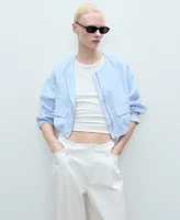 Mango Women's Pocketed Cropped Linen Jacket