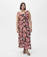 Mango Women's Draped Neck Floral Dress