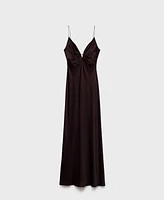 Mango Women's Gathered V-Neckline Satin Dress
