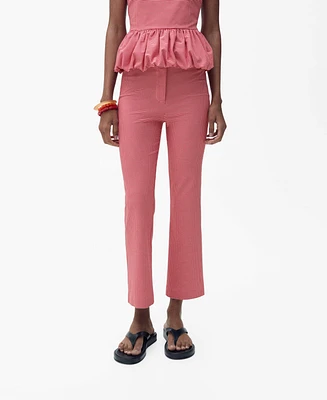 Mango Women's Gingham-Check Cropped Pants