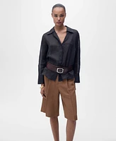 Mango Women's Linen-Blend Suit Bermuda Shorts