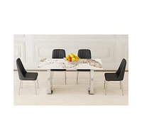 Pandora Patterned Dining Table Set with 4 Chairs, 63"x31.4
