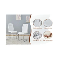 Pandora Sintered Stone Dining Set: 63 x 31.4 Inch Table with 4 White Chairs