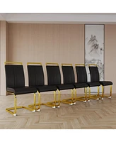Modern Dining Chairs, Pu Faux Leather High Back Upholstered Side Chair with C-shaped Tube. Plating Golden Metal Legs for Dining Room Kitchen Vanity Pa