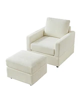 Corduroy Chaise Lounge with Ottoman for Living Room - Beige