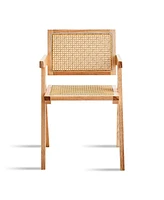 Natural Rattan Dining Chairs (2), Armrest & Solid Wood, Living Room