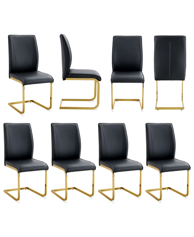 Elegant Arch Dining Chairs (Set of 8) - Black Pu, Gold Metal Legs
