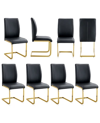 Elegant Arch Dining Chairs (Set of 8) - Black Pu, Gold Metal Legs