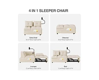 3-in-1 Velvet Sofa Bed with Usb, Phone Stand, and Adjustable Back (Beige)