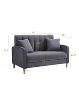 Modern Design Couch for Living Room Department Small Space Loveseat Smooth Velvet Upholstered Tufted Sofa Grey