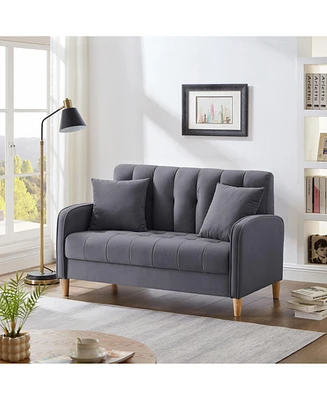 Modern Design Couch for Living Room Department Small Space Loveseat Smooth Velvet Upholstered Tufted Sofa Grey