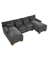 Chenille fabric with double lounge chair combination sofa