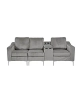 Convertible Sectional Corduroy Sofa with Cupholders, Usb,Three-seater,Gray