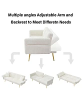 79 inch corduroy sofa bed, foldable double sofa bed with folding armrests, suitable for living rooms and small spaces