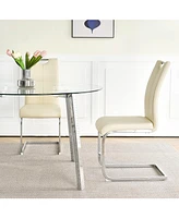 Modern Glass Dining Set: 6 Chairs, Round Table