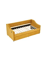 Upholstered Twin Daybed with Storage Drawers, Yellow Velvet