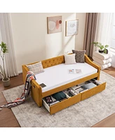 Upholstered Twin Daybed with Storage Drawers, Yellow Velvet