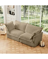 Camel Corduroy 2-Seat Sofa, Slipcovered, Deep Seat