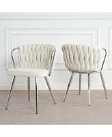 Modern White Linen Dining Chair (Set of 2)