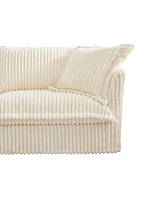 U-Shaped Slipcovered Sectional, Deep Seat & Cushions, Cream Corduroy (4-Seater)