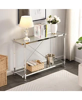 Chrome & Acrylic Glass Sofa Table with Storage Shelves