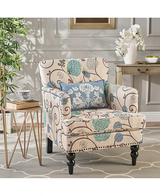 Contemporary Club Chair in Blue and Beige Floral Fabric