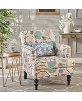 Contemporary Club Chair in Blue and Beige Floral Fabric