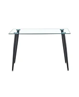 Crystal-Clear Glass Dining Table with Black Metal Base: Elegance and Versatility