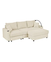 L-Shaped Corduroy Sofa with Ottoman, Storage & Cup Holders