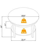 Round Coffee Table with Storage Shelf, 2-Tier Accent Table, 30" x 30" x 18