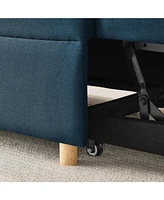 Convertible Sofa Bed with Adjustable Backrest and Wheels, Blue