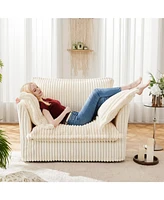 Slipcovered Armchair with Large Cushions and Pillows in Cozy Cream Corduroy