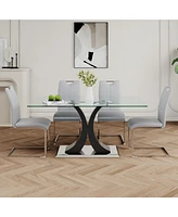 Modern Glass Dining Set: Transparent Table with Grey Chairs (Set of 5)