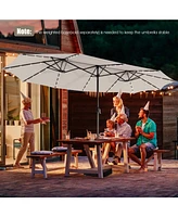 15 Feet Twin Patio Umbrella with 48 Solar Led Lights
