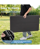 Outdoor Folding Table Bench Set w All-Weather Hdpe Tabletop and Sturdy Metal Frame-Black