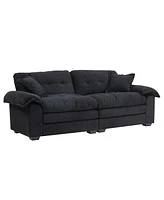 84" Chenille Recliner Sofa Small Sofa Loveseat Deep Seat Sofa Couch with 2 Throw Pillows & Memory Foam for Living Room Apartment Office Lounge-Bl