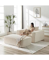75-Inch Corduroy Sponge Sofa Lounge Chair with Removable footrest,No Assembly Required,Fluffy Modern Sleeper Chair for Indoor Living Room Bedroom