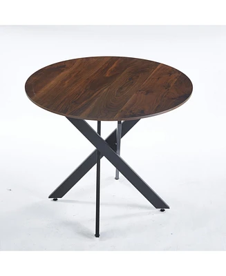 Modern Round Dining Table, Mdf Top with Black Cross Metal Legs, Space-Saving, 90x90x75cm