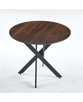 Modern Round Dining Table, Mdf Top with Black Cross Metal Legs, Space-Saving, 90x90x75cm