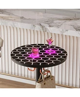 Bar Table, Round Cocktail Table with Lights and Glass Top, Large Steel Base, Pub Table for Kitchen, Bistro, Parties