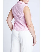Eloquii Plus Striped Sleeveless Collared Top