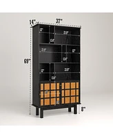 Bookcase with Cabinet, Bookshelf with Doors, Black&Honey