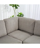 Corduroy Convertible Sectional Sofa with Ottoman, Gray